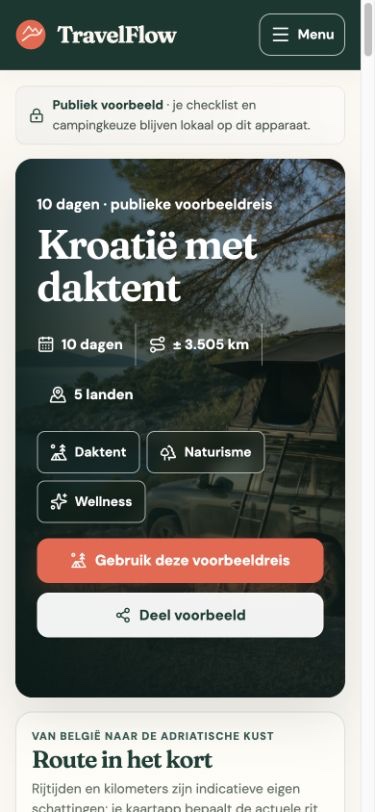 Mobiele TravelFlow-weergave van de publieke Kroatië-daktentreis